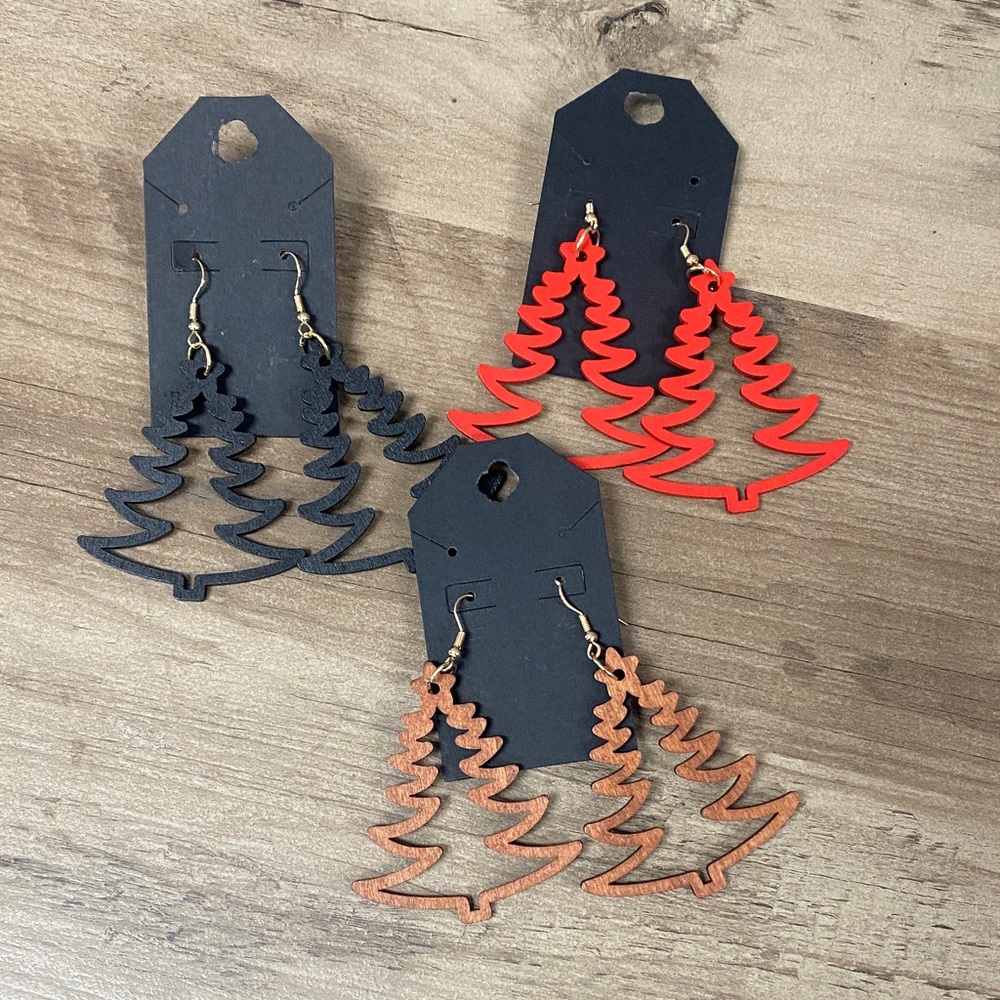 Tree Silhouette Drop Earrings - Red, Black, Copper